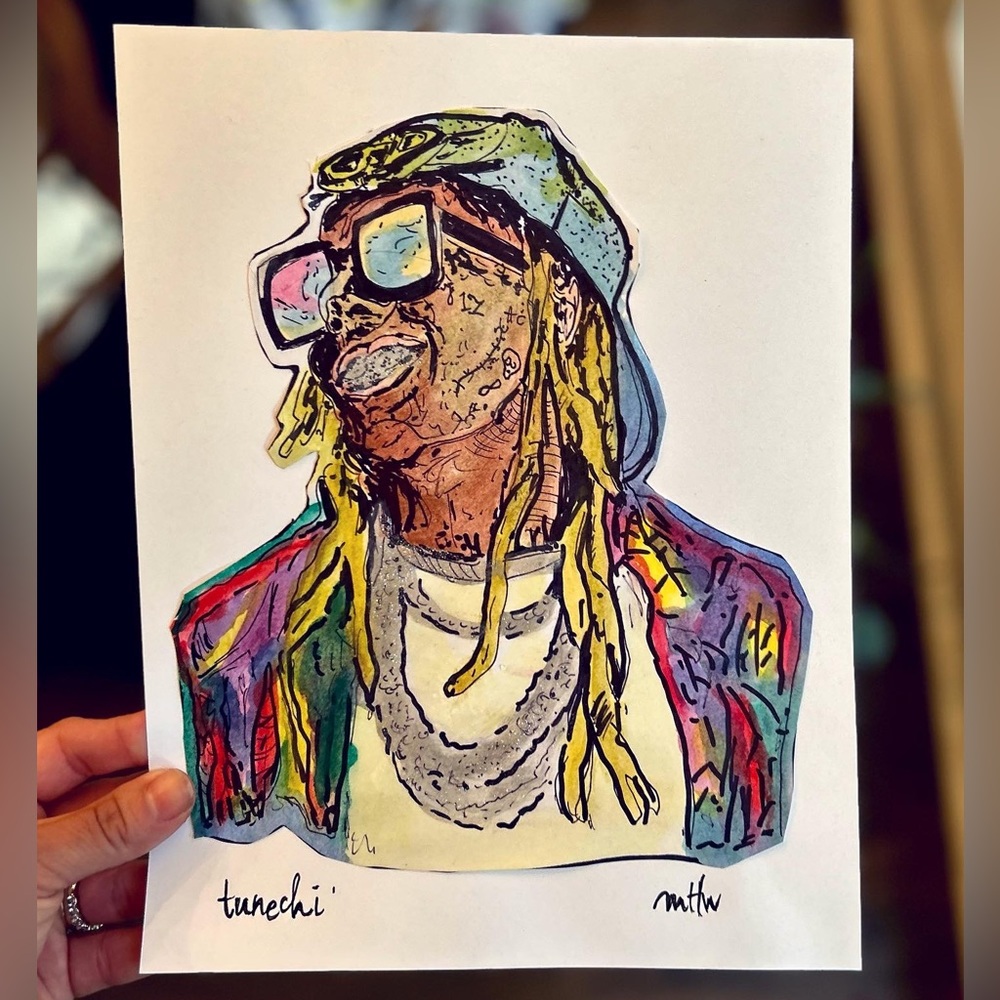 lil Wayne watercolor and ink painting print 8.5x11in signed & numbered